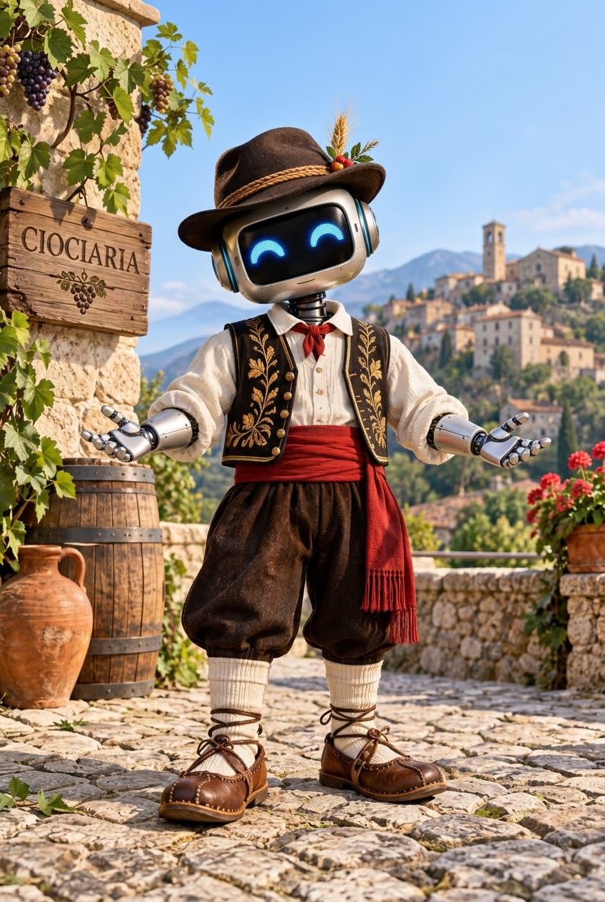 Assistente robot di Frosinone City in costume ciociaro: innovazione, AI e territorio